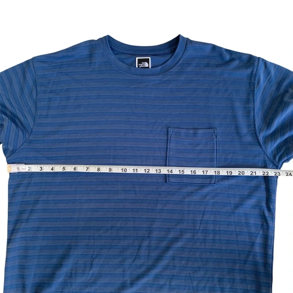 The North Face Blue Striped Modal Blend Short Sleeve Men’s Size Large Pocket Tee
